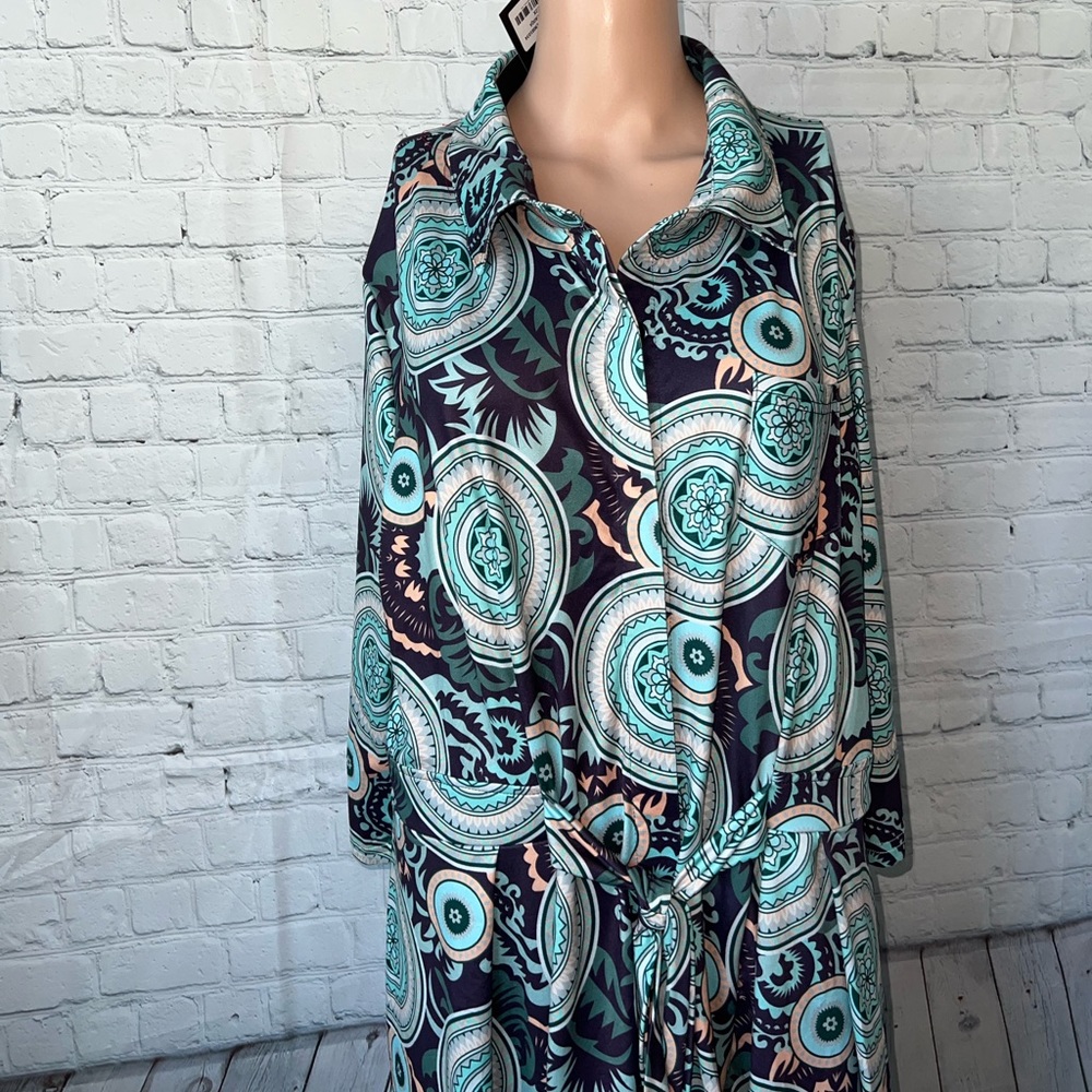 BRAND NWT Reborn New York Green, Black & Pink long dress size 2X - Picture 2 of 13